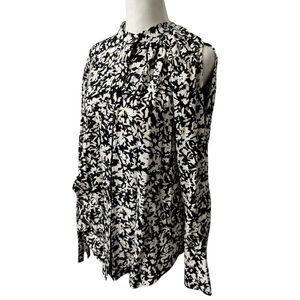 Proenza Schouler Long Sleeve Side Tie Printed Silk Blouse Button Down Old Money
